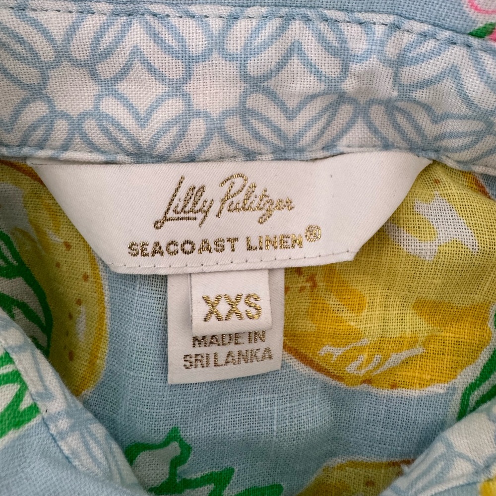 Lilly Pulitzer Sz XXS Riverlyn Pieced Print Tunic Bluette Make Lemonade in Linen - Picture 9 of 12